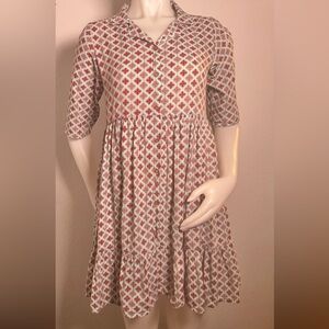 Bobo Red and White Geometric Midi Dress